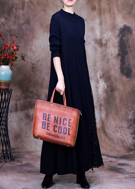 DIY Schwarze Strick-Patchwork-Herbst-Langarmkleider