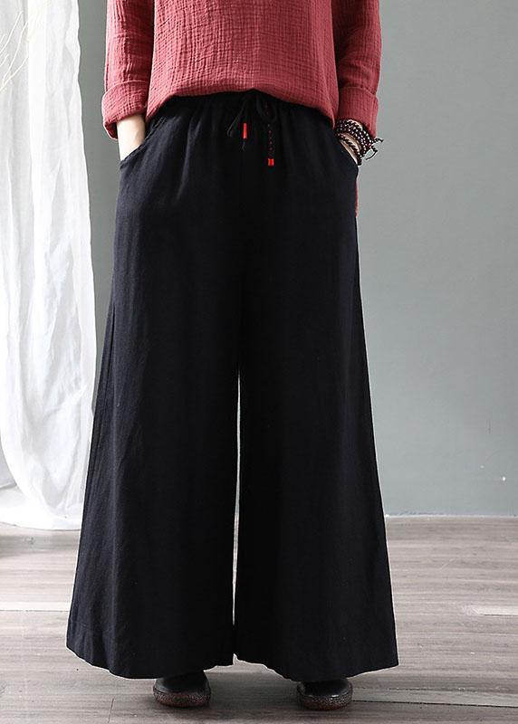 diy Black Retro Tie Waist Fall Wide Leg Pants - SooLinen