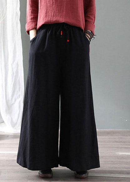 diy Black Retro Tie Waist Fall Wide Leg Pants - SooLinen
