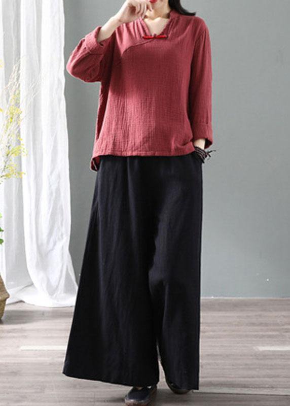 diy Black Retro Tie Waist Fall Wide Leg Pants - SooLinen