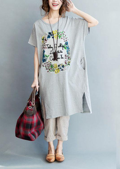 diy Black Side Open Letter O Neck Vacation Cotton Dresses - SooLinen