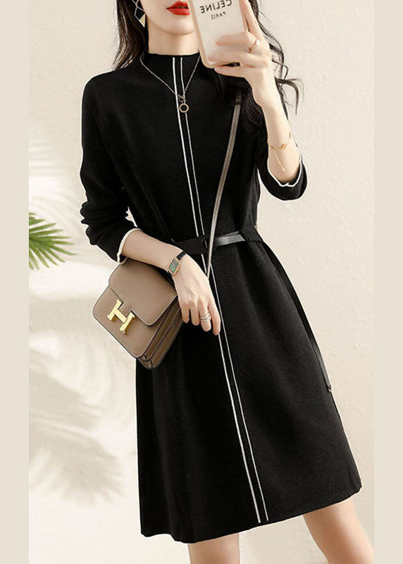 diy schwarze Mode Krawatte Taille Kleid Winter