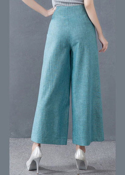 diy Blaue High Waist Button Wide Leg Fall Pants Hose