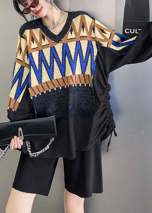 Suéteres de otoño con cordón de mezclilla y patchwork de punto azul DIY