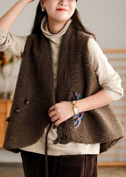 diy Schokolade Bestickte asymmetrische design Kunstpelz Weste Ärmellos