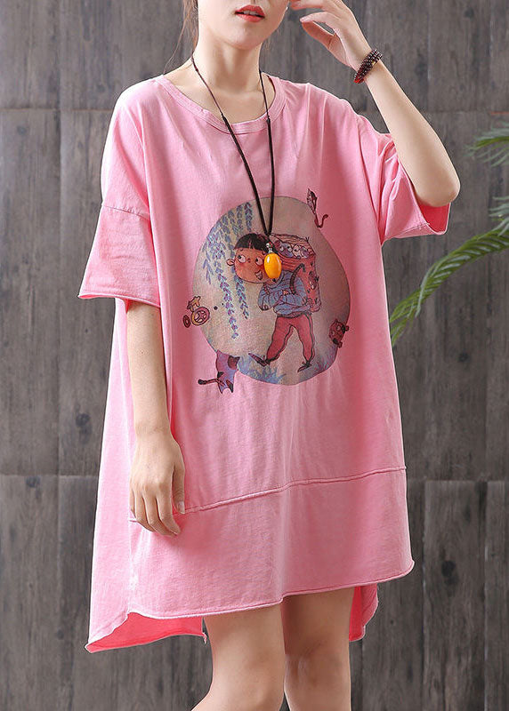 diy Grau O-Ausschnitt Print Asymmetrisches Design Herbstkleid Halbarm