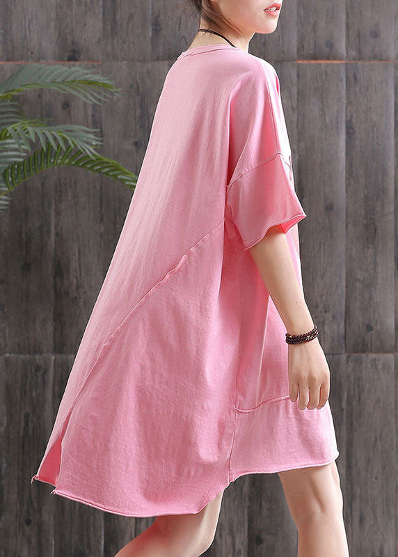 diy Grau O-Ausschnitt Print Asymmetrisches Design Herbstkleid Halbarm