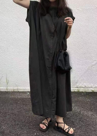 Diy Khaki Button Baumwollhemden Kleider Kurzarm