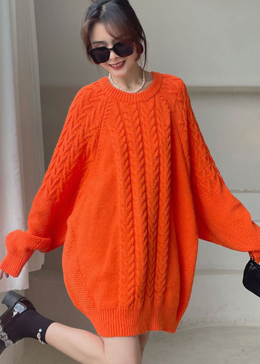 DIY Orange O-Ausschnitt gemütliches Strickkleid Winter