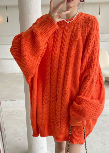 DIY Orange O-Ausschnitt gemütliches Strickkleid Winter