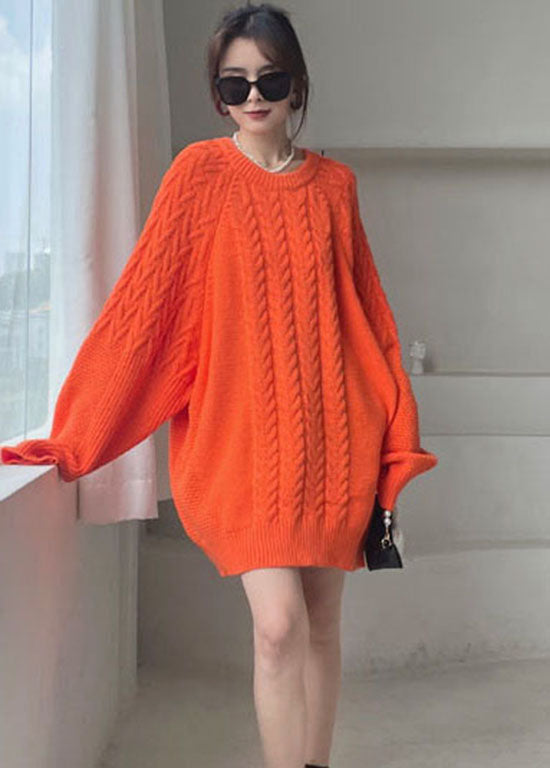 DIY Orange O-Ausschnitt gemütliches Strickkleid Winter