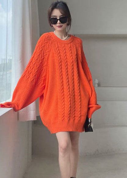 DIY Orange O-Ausschnitt gemütliches Strickkleid Winter