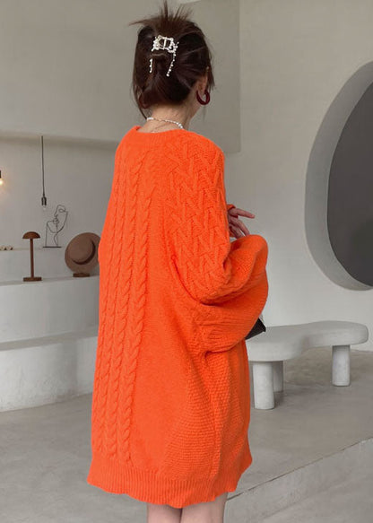 DIY Orange O-Ausschnitt gemütliches Strickkleid Winter