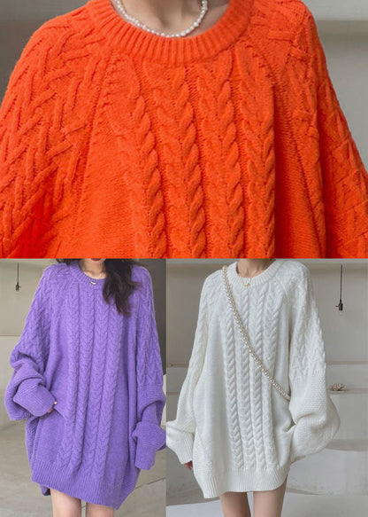 DIY Orange O-Ausschnitt gemütliches Strickkleid Winter