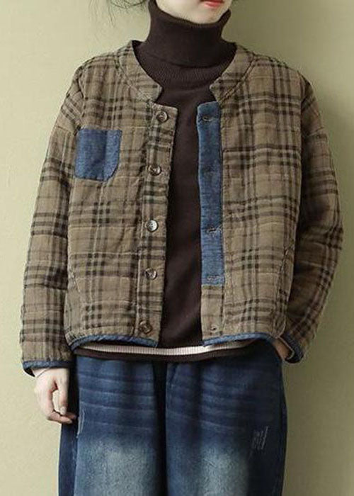 DIY Orange Plaid Patchwork Cord Wintermantel