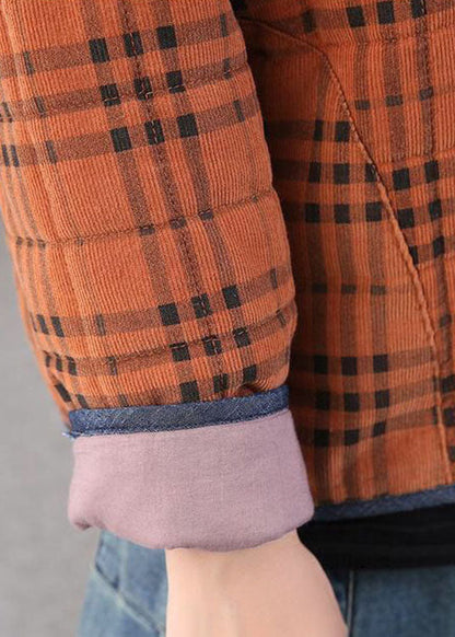 DIY Orange Plaid Patchwork Cord Wintermantel