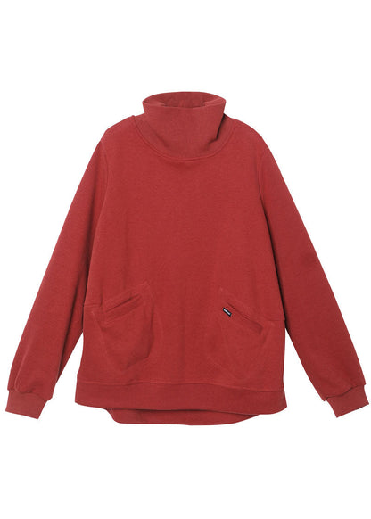 DIY Red Turtle Neck Taschen Baumwolle Sweatshirt Street Wear Winter