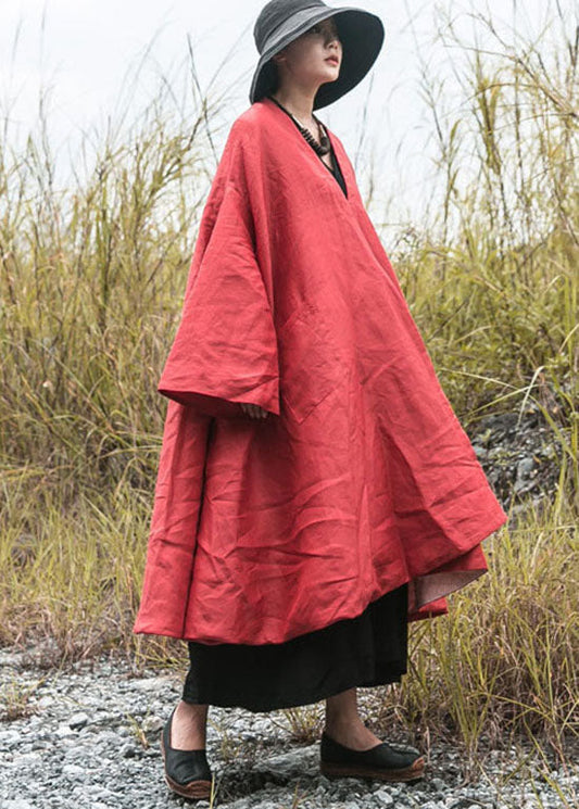 DIY Roter Wintermantel mit V-Ausschnitt und Taschen, feine Baumwolle