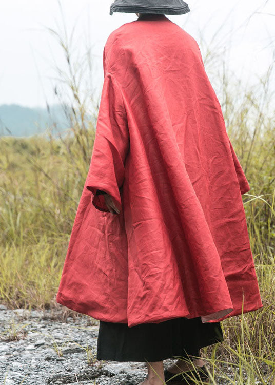 DIY Roter Wintermantel mit V-Ausschnitt und Taschen, feine Baumwolle