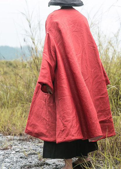 DIY Roter Wintermantel mit V-Ausschnitt und Taschen, feine Baumwolle