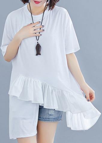 diy Ruffles asymmetric cotton Wardrobes white top summer - SooLinen