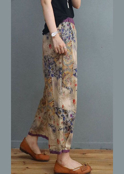 Diy Square Flower elastische Taille Print Hose Frühling