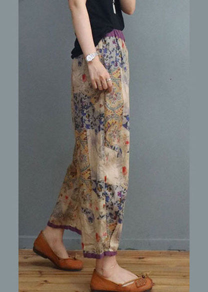 Diy Square Flower elastische Taille Print Hose Frühling