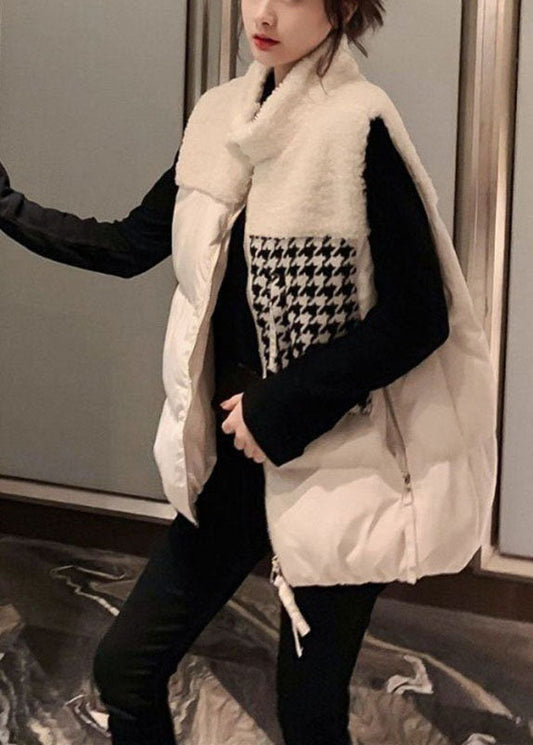 DIY weiße ärmellose Pufferweste mit losen Taschen und Reißverschluss für den Winter