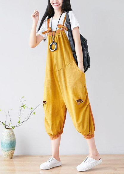 diy Yellow Pockets Patchwork Plaid Fall Outfits Rompers Cotton - SooLinen