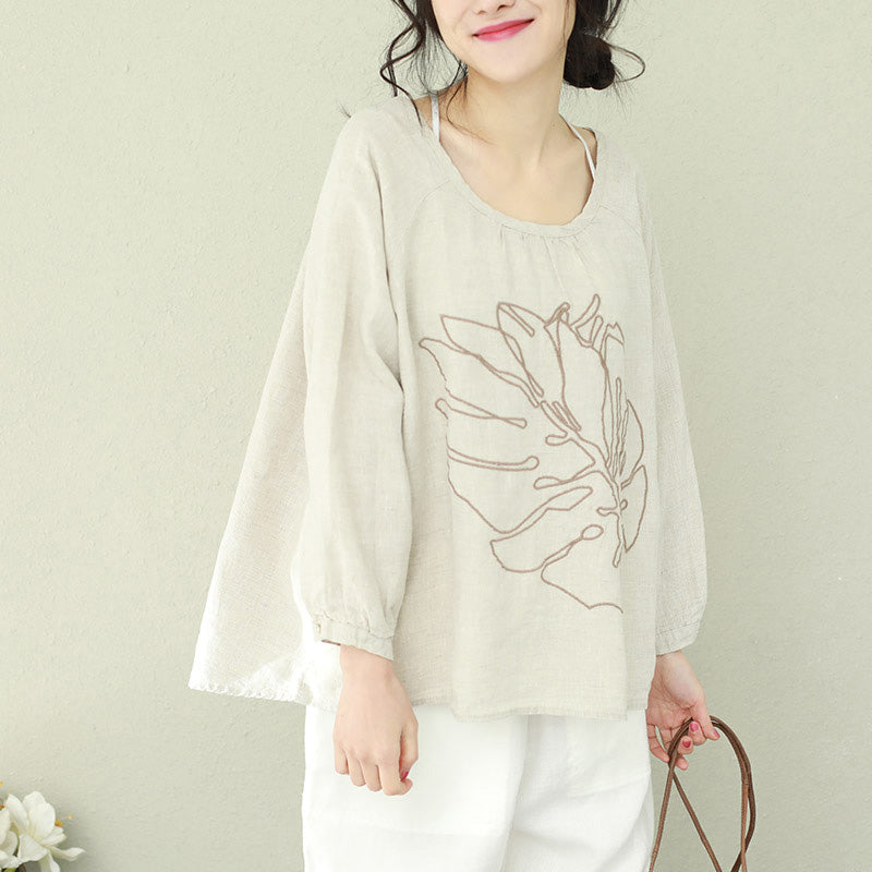 DIY schwarzes Leinen für Frauen Bio-Arbeitsoutfits O-Ausschnitt-Tunika-Frühlingsoberteil