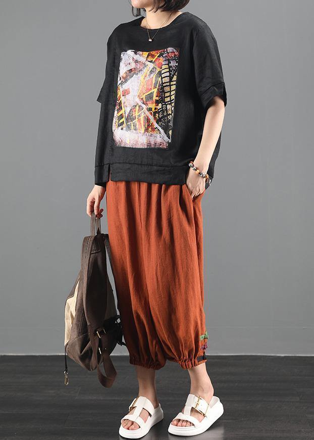 diy black print crane tops Inspiration o neck patchwork blouse - SooLinen