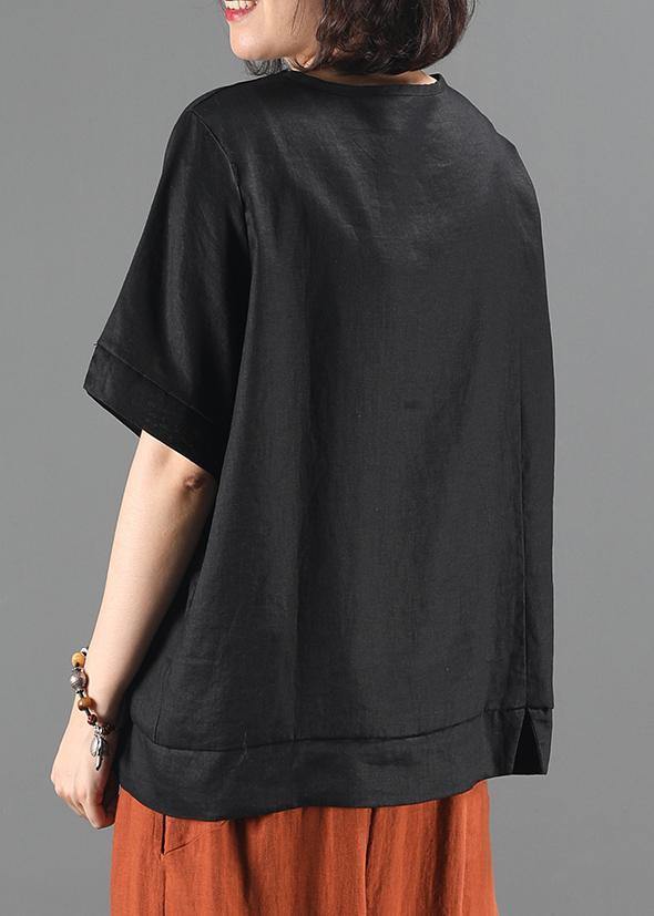 diy black print crane tops Inspiration o neck patchwork blouse - SooLinen