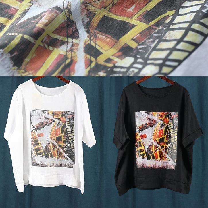 diy black print crane tops Inspiration o neck patchwork blouse - SooLinen