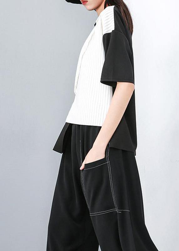 diy cotton crane tops Pakistani Round Neck Patchwork Striped Irregular Blouse - SooLinen