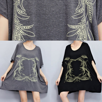 DIY dunkelgraue Baumwollbluse Pakistanische Inspiration O-Ausschnitt Midi Sommertops