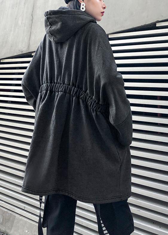 diy gray cotton tunic pattern hooded drawstring Plus Size Clothing tops - SooLinen