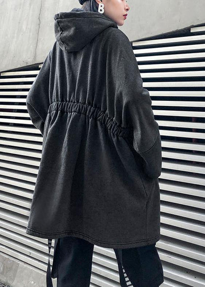 diy gray cotton tunic pattern hooded drawstring Plus Size Clothing tops - SooLinen