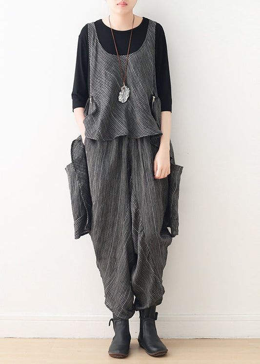 DIY graues Leinen-Arbeitsoutfit, asymmetrische zweiteilige Haremshose, A-Linie, Frühlingsoberteile