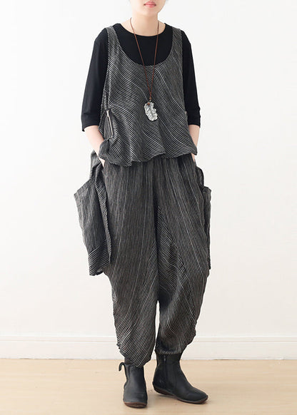 DIY graues Leinen-Arbeitsoutfit, asymmetrische zweiteilige Haremshose, A-Linie, Frühlingsoberteile