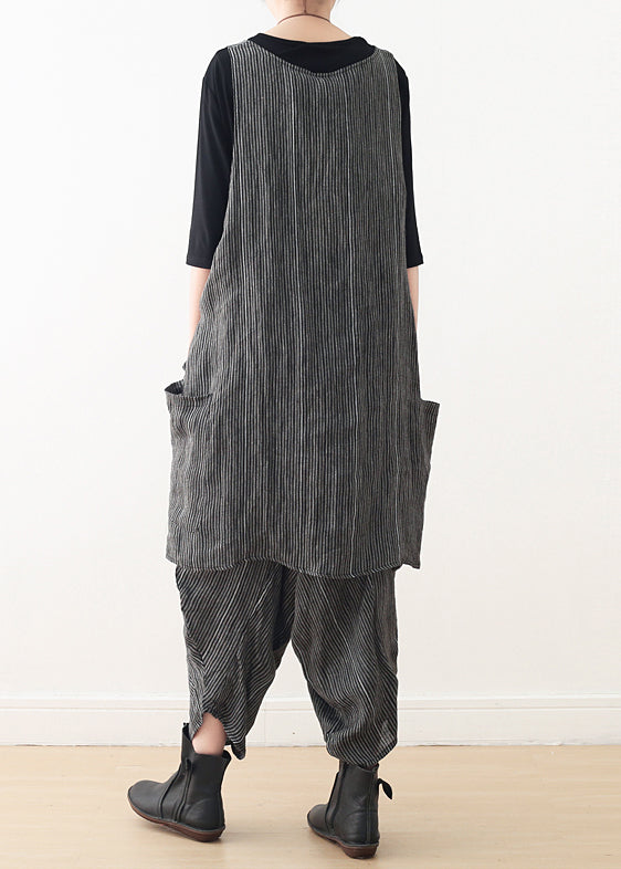 DIY graues Leinen-Arbeitsoutfit, asymmetrische zweiteilige Haremshose, A-Linie, Frühlingsoberteile