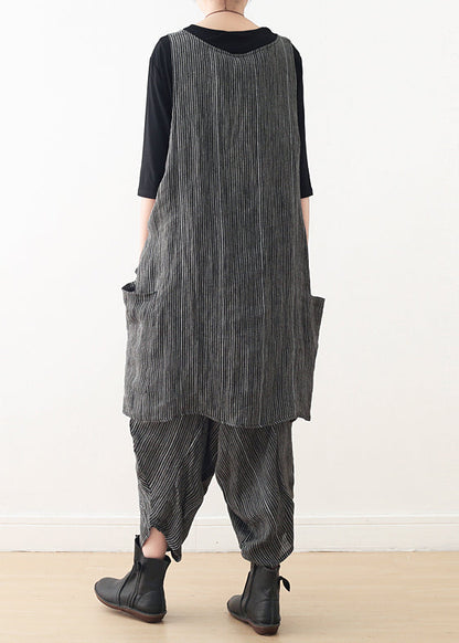 DIY graues Leinen-Arbeitsoutfit, asymmetrische zweiteilige Haremshose, A-Linie, Frühlingsoberteile