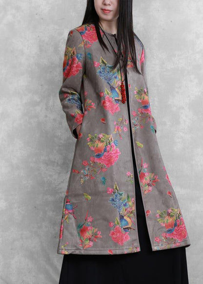 diy gray fine clothes For Women Tutorials o neck prints women coats - SooLinen