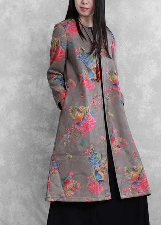 diy gray fine clothes For Women Tutorials o neck prints women coats - SooLinen