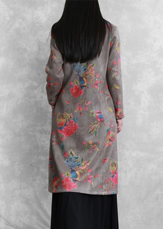 diy gray fine clothes For Women Tutorials o neck prints women coats - SooLinen