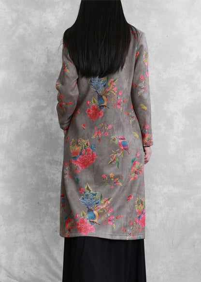 diy gray fine clothes For Women Tutorials o neck prints women coats - SooLinen