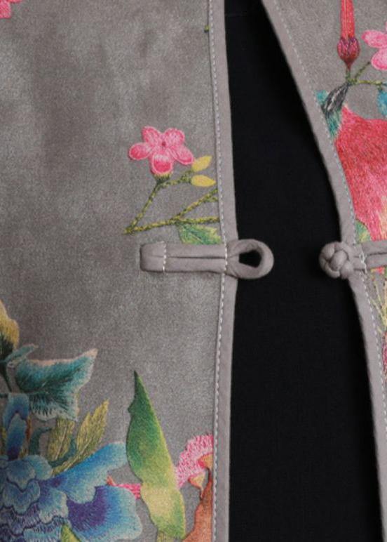 diy gray fine clothes For Women Tutorials o neck prints women coats - SooLinen