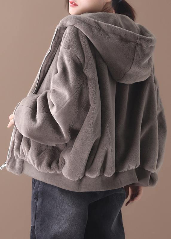 diy hooded Fashion winter coats women blouses khaki Midi outwears - SooLinen