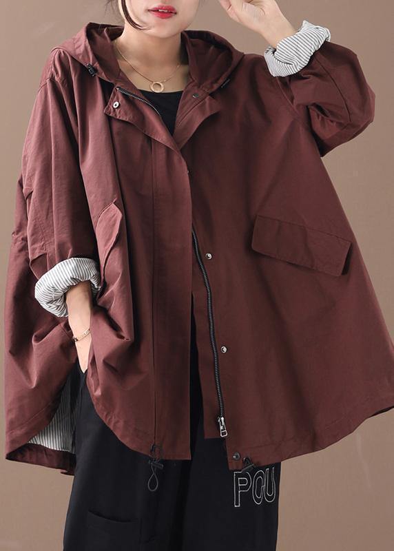 diy hooded baggy Fine clothes For Women burgundy winter jackets - SooLinen