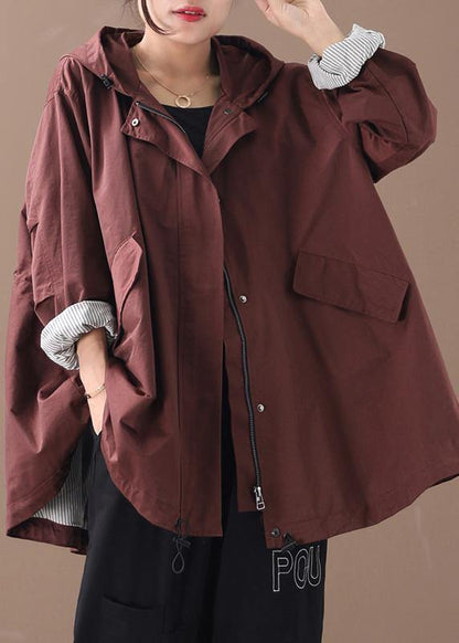 diy hooded baggy Fine clothes For Women burgundy winter jackets - SooLinen