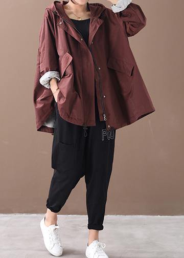 diy hooded baggy Fine clothes For Women burgundy winter jackets - SooLinen